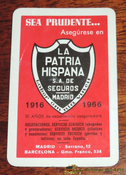 Calendario De Fournier De La Patria Hispana - A�o 1966