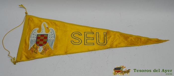 Banderin Del Seu A�os 50 En Seda, Gran Tama�o, Mide 47 X 17 Cm. Aprox. Un Estupendo Bander�n Del Sindicato De Estudiantes Universitarios De La Falange. 