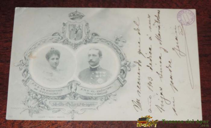 Antigua Postal De Su Alteza Real La Princesa De Asturias Y S.a.r. El Principe Don Carlos - 14 De Febrero De 1901 - Hauser Y Menet, Sin Circular Y  Sin Dividir, Escrita.