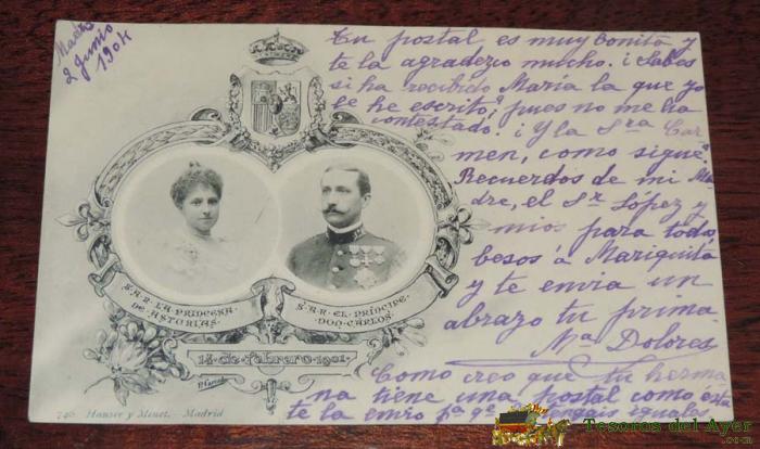 Antigua Postal De Su Alteza Real La Princesa De Asturias Y S.a.r. El Principe Don Carlos - 14 De Febrero De 1901 - Hauser Y Menet, Circulada Y Sin Dividir,