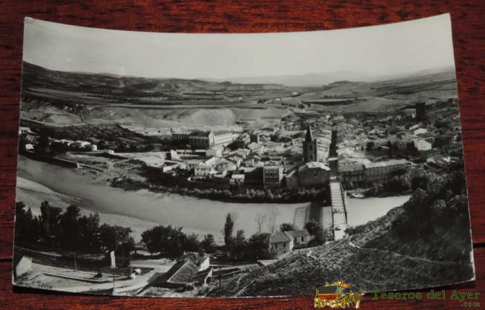 Foto Postal De Sanguesa, Navarra, N. 10, Vista General Y Puente Sobre El Rio Aragon, Circulada, Es. Sicilia.