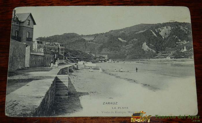  Antigua Postal De Zarauz, Guipuzcoa. N. 8. Viuda De Enrique Miranda. La Playa. Reverso Sin Dividir.