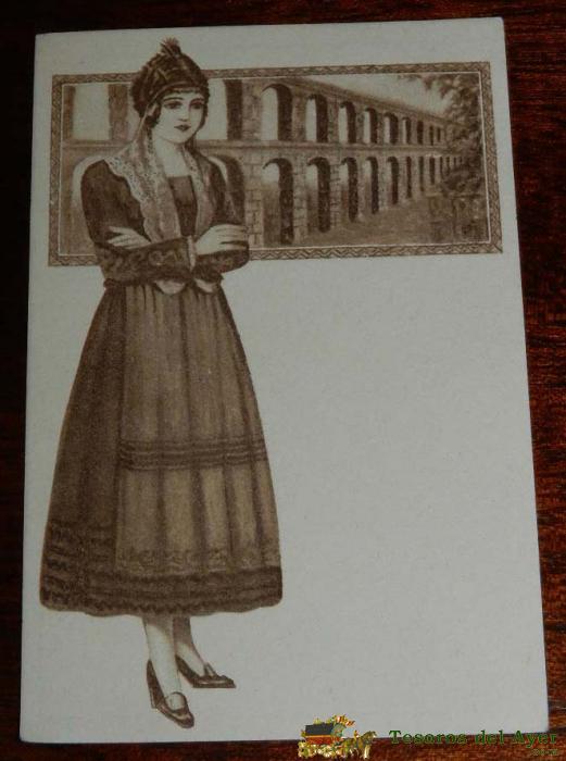 Antigua Postal Publicidad, Aspirina Bayer, Traje Regional Mujer De Segovia, Segoviana, Mide 12 X 8 Cms.