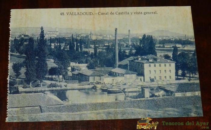 Antigua Postal De Valladolid, Canal De Castilla Y Vista General, N. 48, Ed. Grafos, Madrid, Sin Circular.