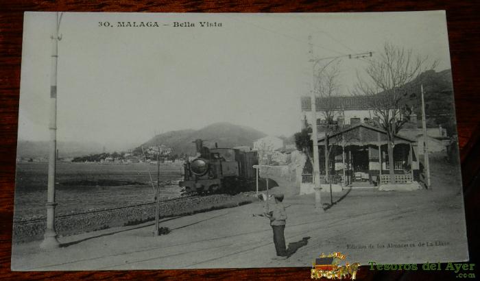 Antigua Postal De Malaga, Tren, Locomotora, Bella Vista, N. 30, Edicion Especial De Los Almacenes De La Llave, No Circulada.