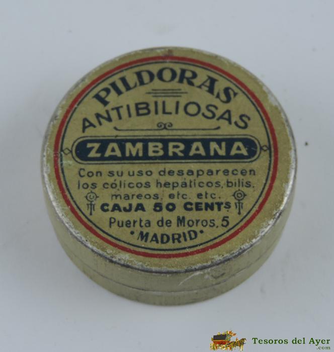 Caja De Farmacia. Cajita Pastillero De Metal. Pildoras Antibiliosas. Zambrana. Madrid. Tiene Un Diametro De 5 Cms.
