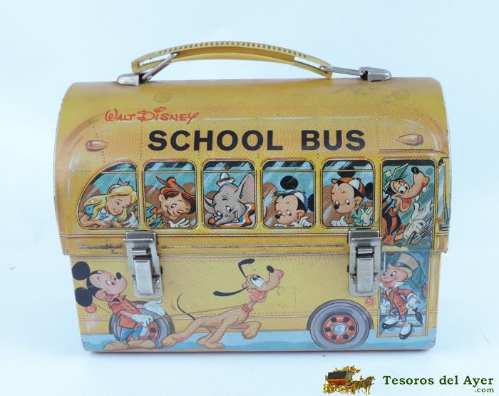 Cab�s De Hojalata Litografiada De Walt Disney, Lunch School Bus, Usa Original A�os 60 / 70. Medidas 22,5 X 11 X 16,5 Cms. Tal Y Como Se Ve En Las Fotografias Puestas.