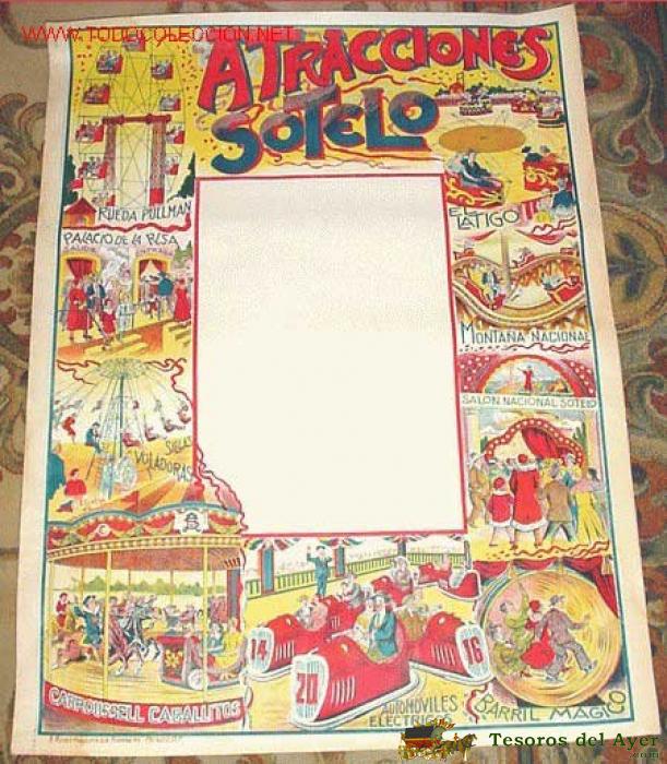 Antiguo Cartel Original De Circo, Parque De Atracciones - Atracciones Sotelo - A�os 20 O 30 - 95 X 70 Cms. Realizado En Mexico - Muy Buen Estado De Conservacion - Rarisimo