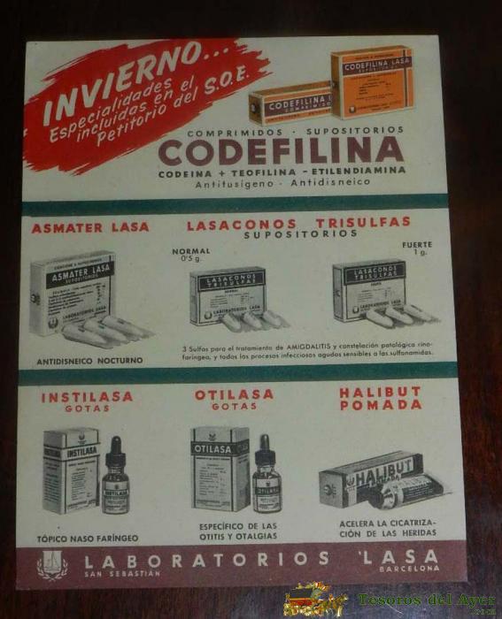 Papel Secante De Publicidad De Codefilona, Laboratorios Lasa, Mide 15,5 X 12 Cms.