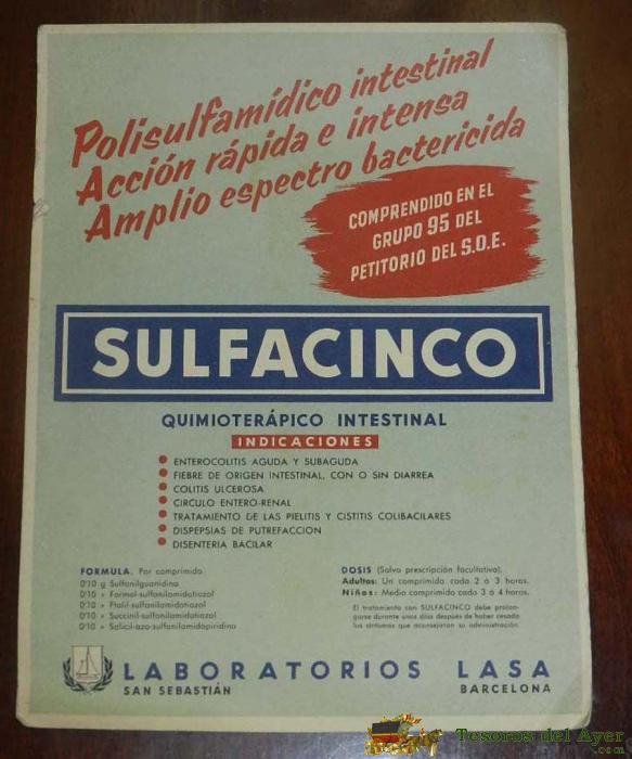 Papel Secante, Sulfacinco, Laboratorios Lasa, San Sebastian, Mide 21 X 16 Cms.