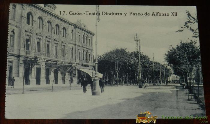  Antigua Postal De Gijon - N. 17 - Teatro Dindurra Y Paseo De Alfonso Xii - Ed. Grafos - No Circulada