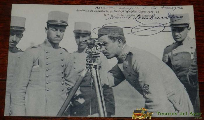 Antigua Postal De La Academia De Infanteria, Gabinete Fotografico - Curso 1912 / 13 - N. 25 - Practicas De Taquimetria - No Circulada - Ed. Pelaez.