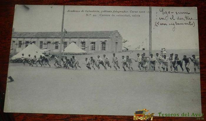 Postal Academia De Infanter�a De Toledo, Gabinete Fotogr�fico Curso 1912-13, Carrera De Velocidad, N. 44, Carrera De Velocidad, Salida.