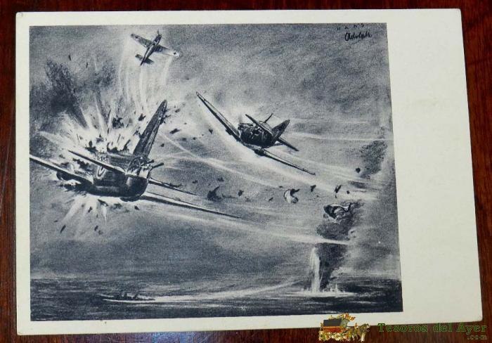 Postal Avion De Bombardeo Ingles Alcanzado Por El Fuego, Ii Guerra Mundial, Mide 14,5 X 10,5 Cm