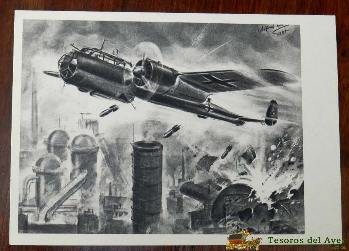 Postal De Ataque De Un Ju. 88 A Una Fabrica Inglesa, Ii Guerra Mundial, Mide 14,5 X 10,5 Cm