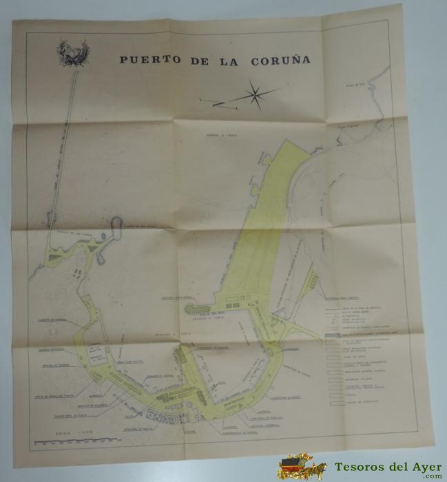 Plano Desplegable Del Puerto De La Coru�a, Mide Desplegado 58 X 53 Cms.