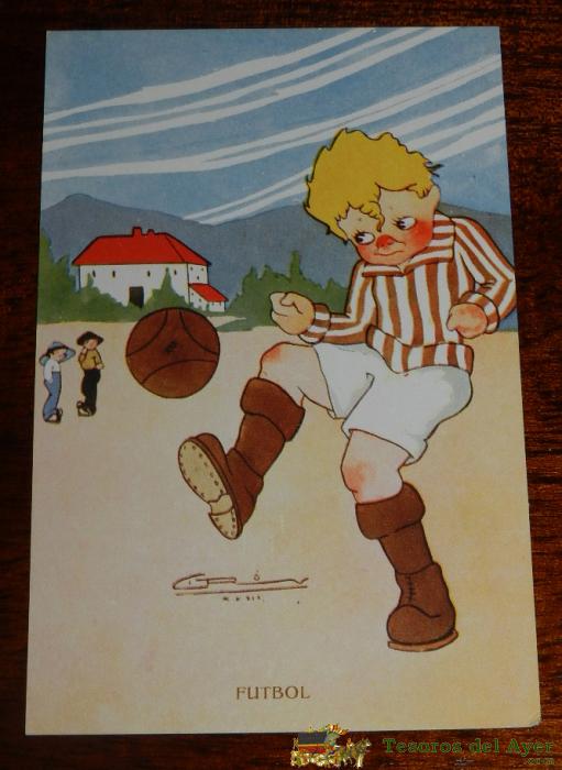 Postal Comica De Futbol, Soccer. Ediciones Victoria. Barcelona. N. 1146, No Circulada.