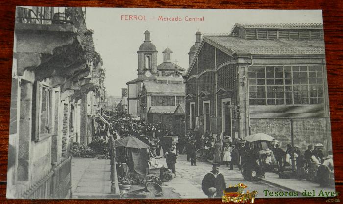 Postal De El Ferrol (la Coru�a): Mercado Central. Papeler�a De El Correo Gallego. No Circulada.