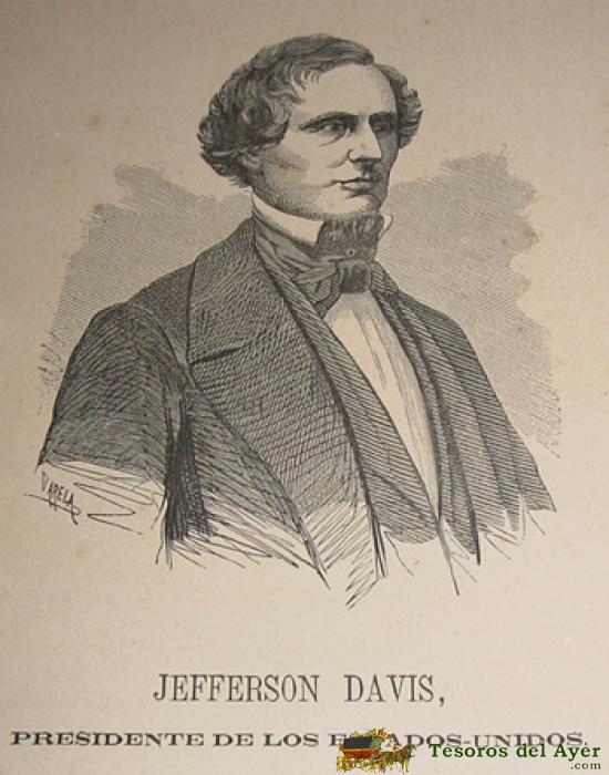Antigua Litografia De Jefferson Davis - Presidene De Los Estados Unidos - Por Varela - Mide 31 X 22 Cms.