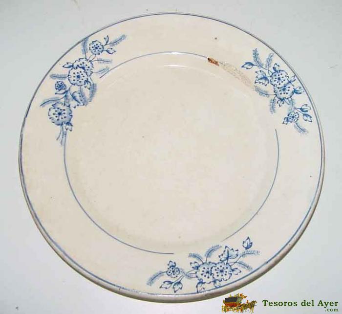 Antiguo Plato Con  Discreta Decoraci�n Floral -   En El Reverso Sello Massarelos Portugal En Escudo De La F�brica - Mide 24 Cms - Ceramica - Porcelana.