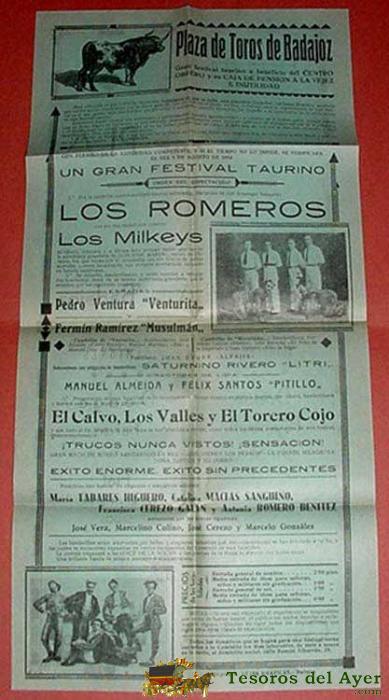 Antiguo Carte Taruino De La Plaza De Toros De Badajoz De 5 De Agosto De 1934 . Republica - Beneficio Al Centro Obrero. Tal Como Se Ve En La Foto - Mide 43 X 21 Cms.