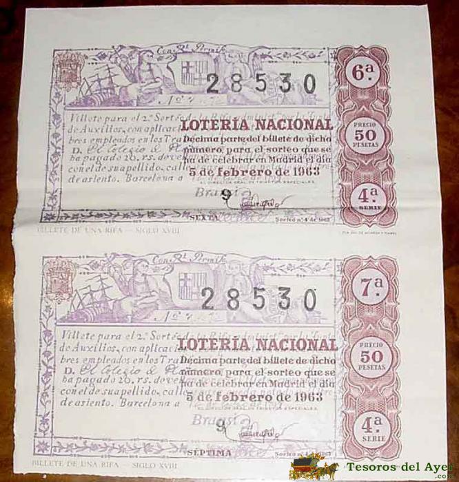 2 Antiguos Decimos De La Loteria Nacional Sorteo De 5 De Febrero De 1963 - Buen Estado De Conservacion - Ancien Loterie - Old Lottery