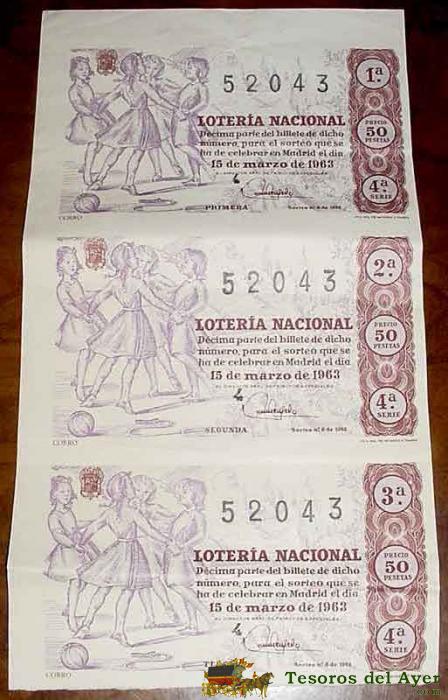 3 Antiguos Decimos De La Loteria Nacional Sorteo De 15 Marzo De 1963 - Buen Estado De Conservacion - Ancien Loterie - Old Lottery