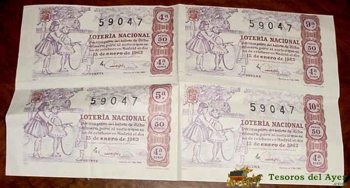 4 Antiguos Decimos De La Loteria Nacional Sorteo De 15 Enero De 1963 - Buen Estado De Conservacion - Ancien Loterie - Old Lottery
