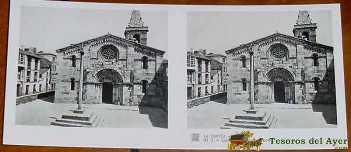 Antigua Foto Estereoscopica De La Coru�a - Coleccion N. 104 - 1� Serie - Ed. Relley - Iglesia La Colegiata - N. 7.