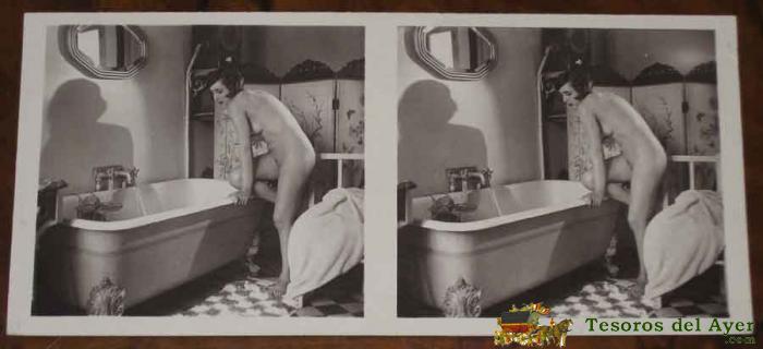 Antigua Fotografia Estereoscopica Erotica Con Desnudo De Mujer - Mide 13 X 6 Cms. P.c Paris