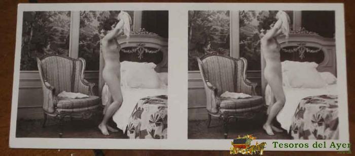Antigua Fotografia Estereoscopica Erotica Con Desnudo De Mujer - Mide 13 X 6 Cms. P.c Paris