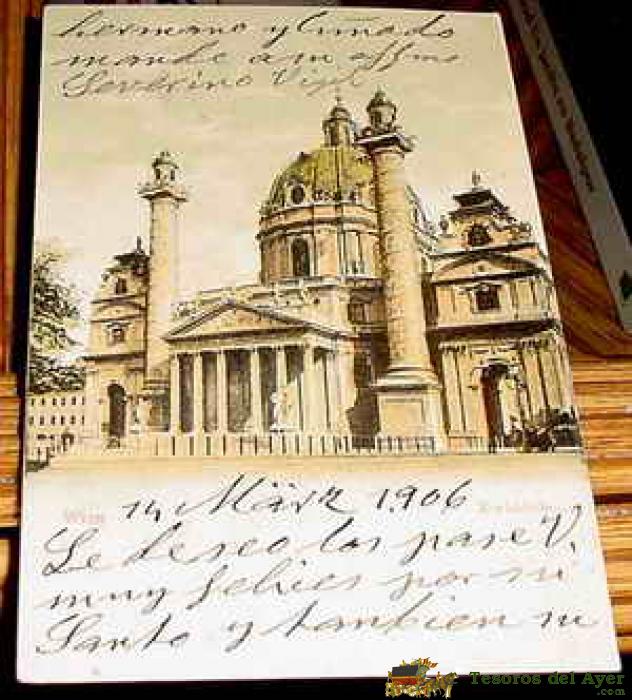 Antigua Postal De Austria - Viena - Wien - Karlskirche  - Circulada - Sin Dividir