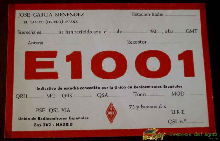 Antigua Tarjeta Qsl - E1001 - El Caleyo (oviedo) - A�os 50