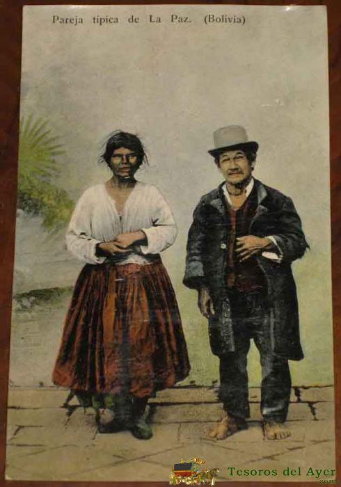 Antigua Postal De Bolivia, Pareja Tipica De La Paz - Gonzalez Y Medina, Sin Circular