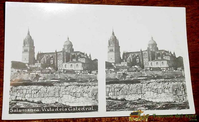 Antigua Postal Estereoscopica De Salamanca - Vista De La Catedral - No Circulada.