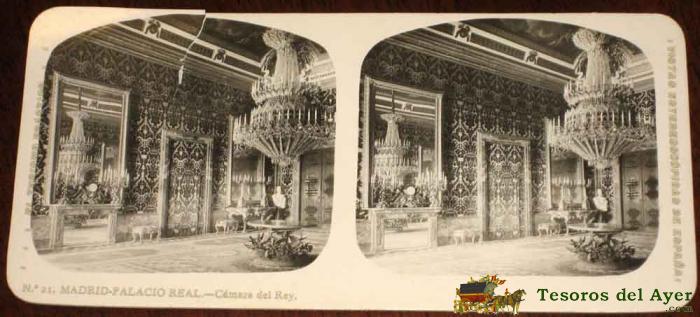Antigua Estereoscopia De Madrid - Palacio Real - N. 21 - Ed. El Turismo Practico - Vistas Estereoscopicas De Espa�a - Mide 16,8 X 8,2 Cms.