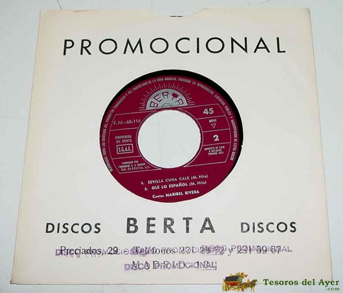 C4 - Disco De Vinilo Maribel Rivera - Sello Berta A�o 1965 - Single.