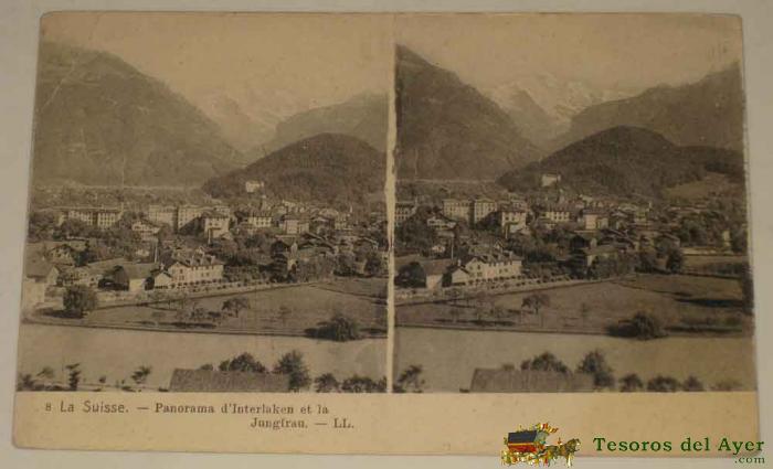 Antigua Postal Estereoscopica De Interlaken - Suiza - Estereoscopia - No Circulada - Sin Dividir.