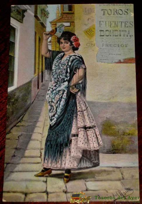 Antigua Postal De Mujer Andaluza - No Circulada - Ilustrada Por Luis Del Aguila.