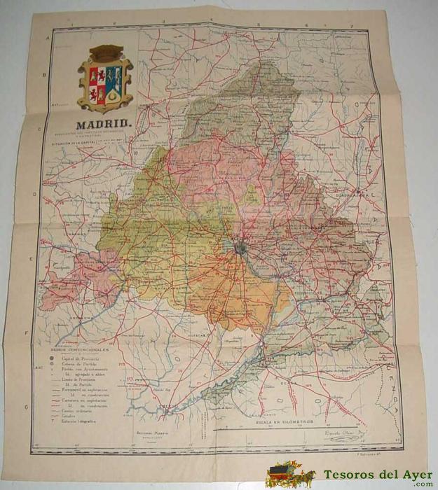 Antiguo Mapa Entelado De La Provincia De Madrid - Ed. Martin - Mide 47 X 37 Cms.
