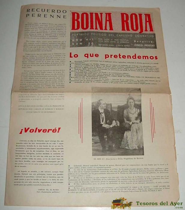Boina Roja,portavoz Politico Del Carlismo Combativo. N� 50 Del 19-7-1959 - Tiene 8 Paginas Y Mide 44 X 32 Cms.