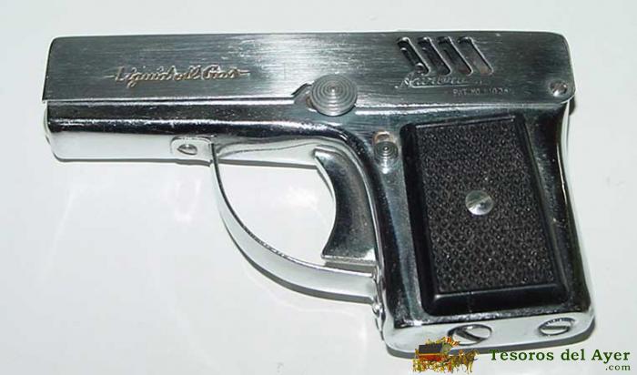 Antiguo Encededor Y Linterna Con Forma De Pistola Marca Aurora 45 - Liquid Oil Gas - Excelente Estado De Conservacion - Mide 10,3 Cms. De Longitud, Preciosa.