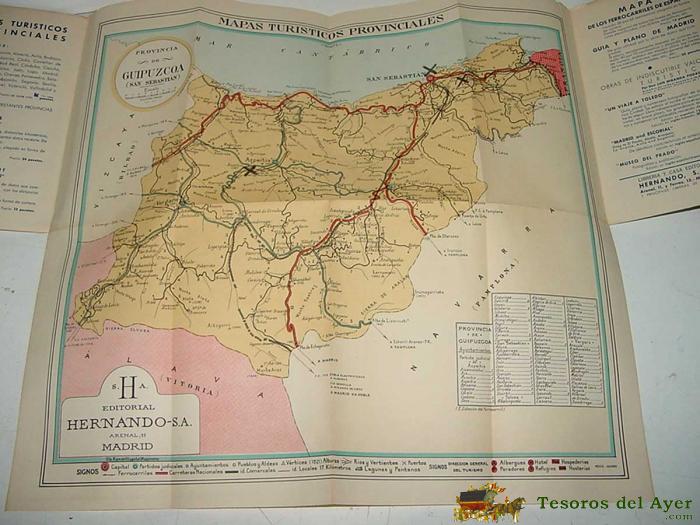 Antiguo Mapa Turistico De La Provincia De Guipuzcoa (san Sebstian) - A�os 40 - Ed. Hernando, Madrid - Mide 48 X 48 Cms. Aprox.