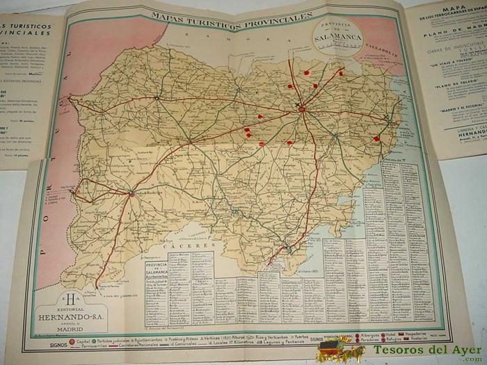 Antiguo Mapa Turistico De La Provincia De Salamanca - A�os 40 - Ed. Hernando, Madrid - Mide 48 X 48 Cms. Aprox.