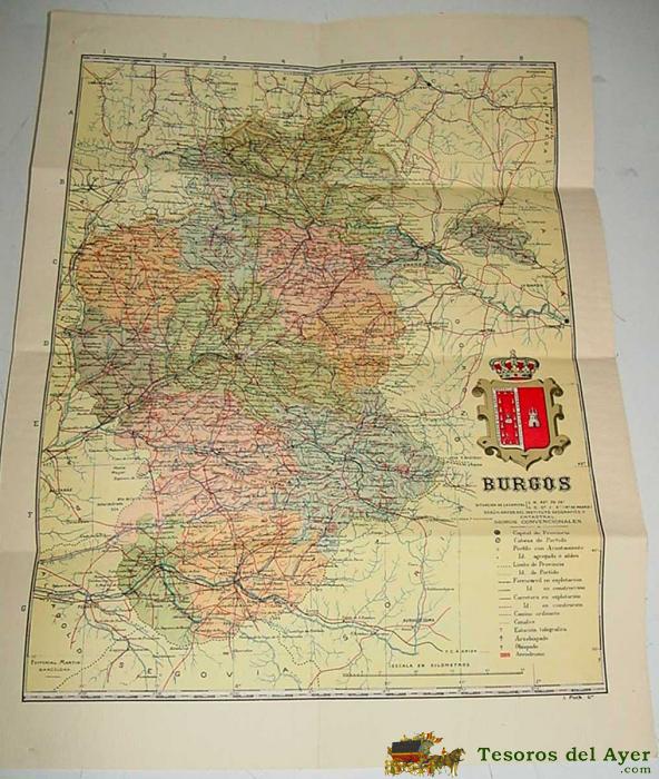 Mapa Provincias De Espa�a Burgos - Coleccion De Cartas Corograficas Martin - Editorial Martin - A�o 1949 - Mide Desplegado 48 X 38 Cms.