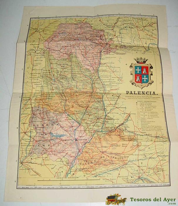 Mapa Provincias De Espa�a Palencia - Coleccion De Cartas Corograficas Martin - Editorial Martin - A�os 1950 Aprox. - Mide Desplegado 48 X 38 Cms.