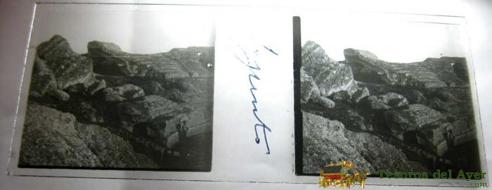 Antigua Fotografia Estereoscopica De Sagunto - Valencia - En Cristal - Mide 10,7 X 4,4 Cms