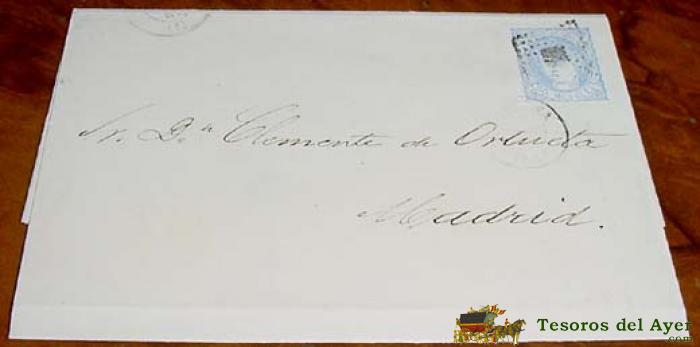  Sobre Circulado - Espa�a. 50 Mils De Ec� , Mat. Pamplona 1872 - Muy Raro Con Fechador. Magn�fica. A Madrid - Historia Postal