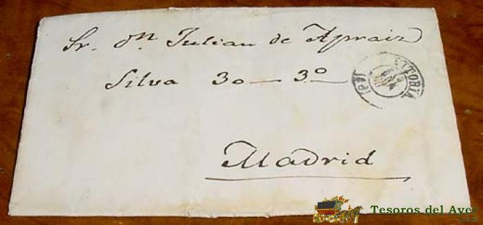Sobre Circulado - Espa�a. Correos 1868 -- Matasellos Vitoria A Madrid - Historia Postal