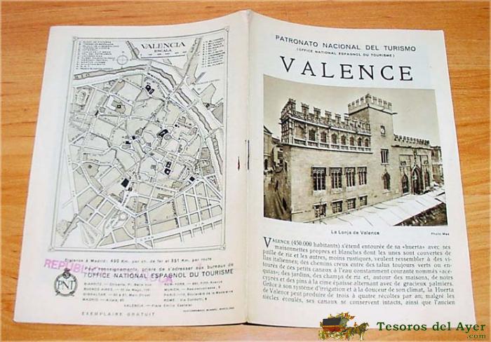 Folleto De Valencia, En Frances, Republica Espa�ola, - Patronato Nacional De Turismo, 8 Paginas Todas Ilustradas Y Mapa De La Ciudad. Incluye Informacion De Interes Para Visitantes-chelo